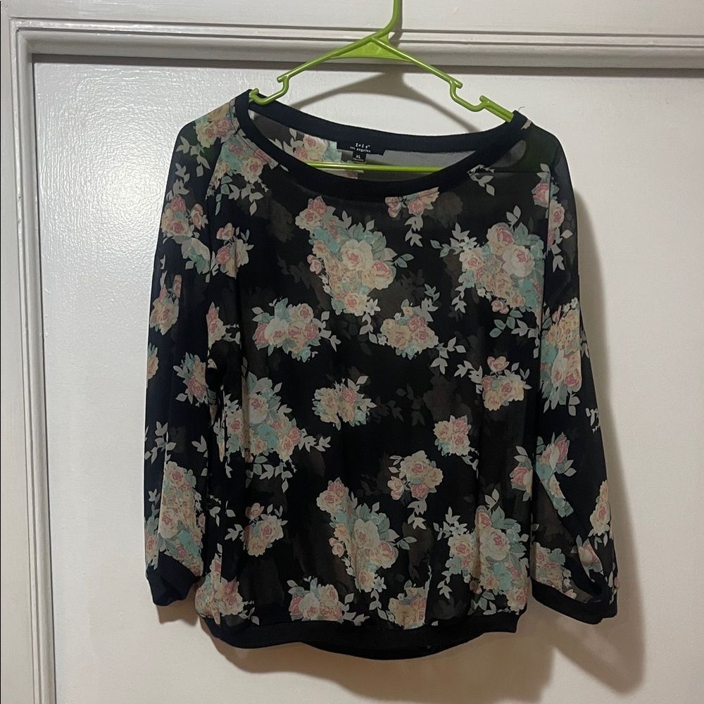 Iris Black Sheer Floral Blouse size extra large